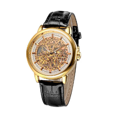 

WINNER Fashion Self-winding Automatic Mechanical Watch Comfortable Leather Strap Stylish Rhinestone Unisex Wristwatch with Calenda