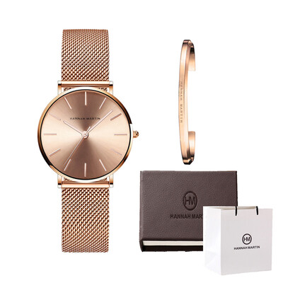 

High Quality Stainless Steel U-shape Bracelet Boxes Watches Set FemaleLuxury Women Quartz Watch Bangle Set For Valentines Gift