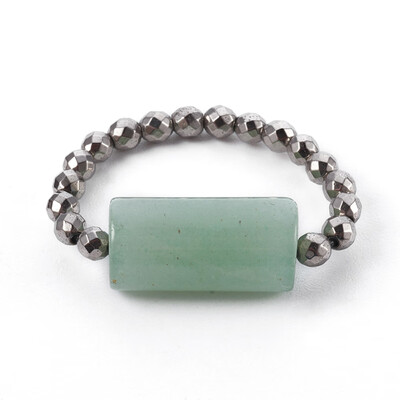

Natural Green Aventurine Stretch Rings with Electroplate Non-magnetic Synthetic Hematite Beads Column 23mm