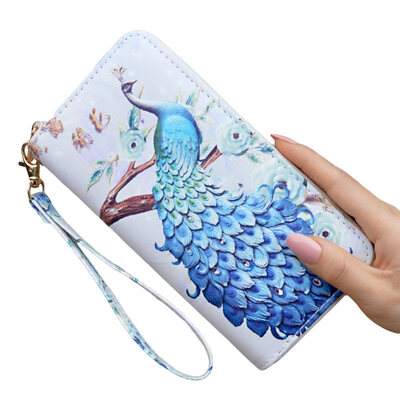 

Peacock Printed Purse Women Zip Faux Leather Wristlet Long Purse Phone Holder