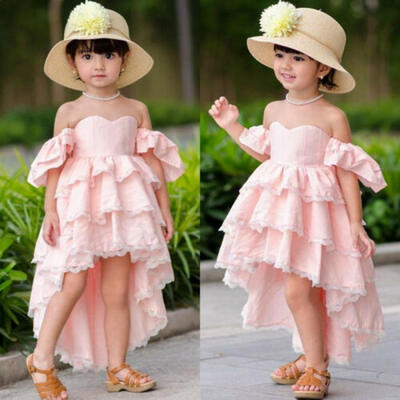 

US Toddler Kids Baby Girl Summer Off Shoulder Lace Party Pageant Dress Sundress