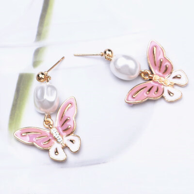 

EK692 New Fashion Butterfly Drop Earrings For Women Drip Oil Brincos Pearl Earring Elegant DIY Wedding Jewelry Accessories