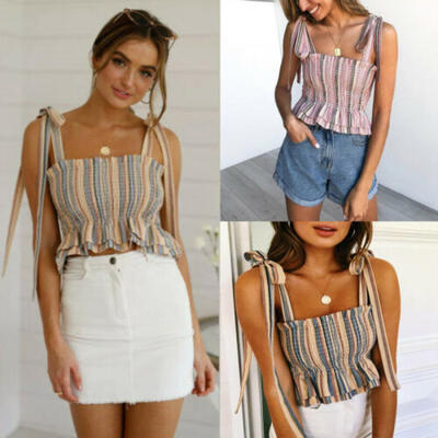 

NEW Women Casual Sleeveless Summer Tank Crop Tops Ladies Bustier Blouse Vest