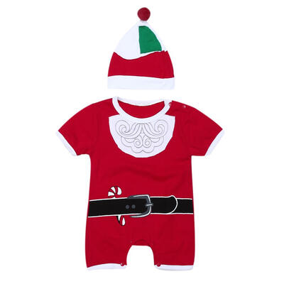 

2pcs Newborn Boys Christmas Clothes Set Baby Short Sleeve RomperHat