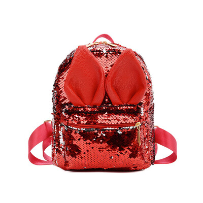 

New Fashion Rabbit Ears Sequin Backpack Leather Sequin Cute Backpack Kids Children Cartoon Shoulder Bag Women Girl Mini Backpack