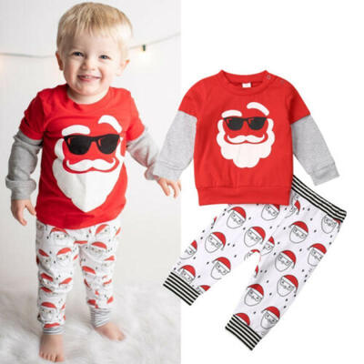 

US Christmas Toddler Baby Boy Girl Clothes Xmas Santa Claus Tops Pants Outfits