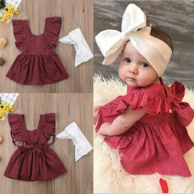 

2PCS Newborn Kids Baby Girl Princess Party Dresses Holiday SundressHeadband Set