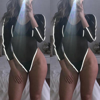 

Sexy Women elastic Mesh Long Sleeves Bodysuit Leotard Jumpsuit Clubwear Jumpsuit