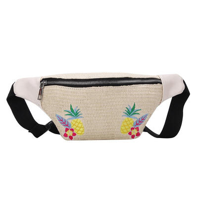 

Embroidery Straw Woven Beach Waist Bag Summer Women Fanny Pack Chest Bags