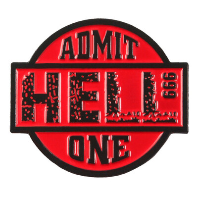 

Cartoon Hell Admit One Enamel Pins Black Red Badges Lapel Pin For Denim Shirt Punk Ticket Jewelry Gift