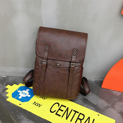 

Backpack Male Shoulder Bag Fashion Retro-vintage Sense Pu Leather Personality Brief Personality College Student Bag