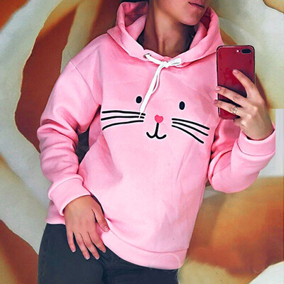 

Tailored Women Ladies Autumn Cat Print Long Sleeve Sweatshirt Hooded Pullover Tops Shirt