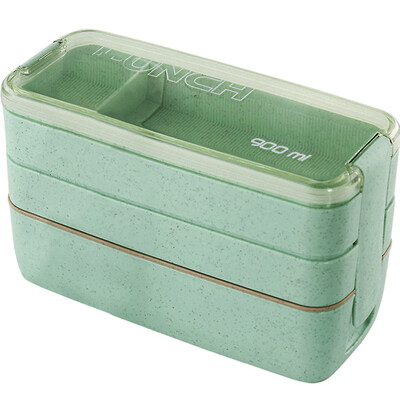 

Toponeto Lunch Box Leakproof Microwave Food Container Wheat Straw 3 layer Bento Box 900ML
