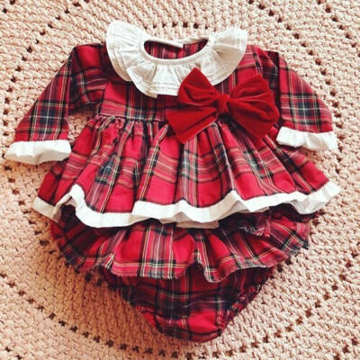 

Christmas Newborn Baby Girl Plaid Clothes Ruffle Romper Jumpsuit Dress Outfits