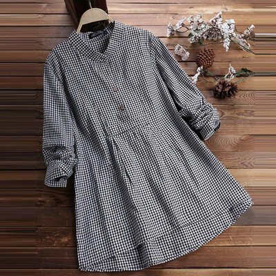 

Starmoon Womens Long Sleeve Loose Button Plaid Shirt Ladies Casual Tops T-Shirt Blouse