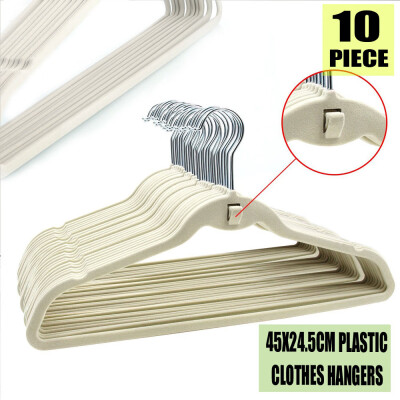 

10pcs 4505245 Plastic Flocking Clothes Hangers with Hook Beige