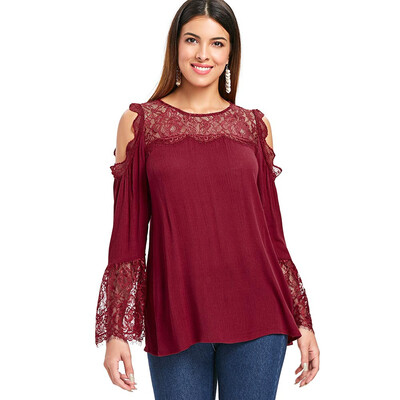 

Open Shoulder Lace Insert Blouse