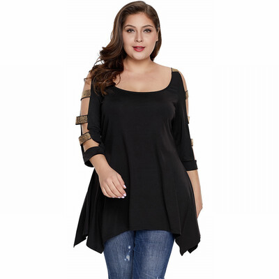 

Large size slim T-shirt round neck long sleeve sequin top