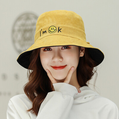 

Autumn New Laughing Face Letter Embroidered Fishermans Cap