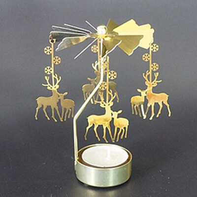 

Gobestart Hot Spinning Rotary Metal Carousel Tea Light Candle Holder Stand Light Xmas Gift