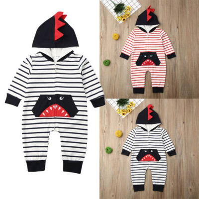 

US Newborn Toddler Baby Boys Long Sleeve Shark Hooded Romper Bodysuit Outfit Set