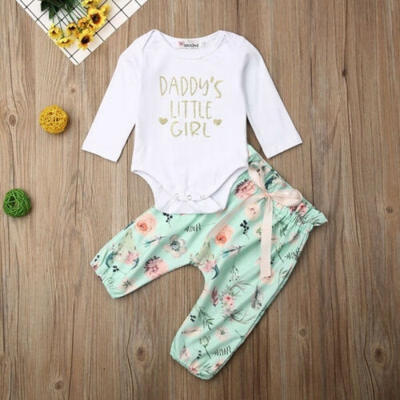 

Xmas 2Pcs Newborn Kids Baby Girls Clothes Romper Tops Flower Pants Casual Outfits Set