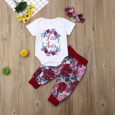

SUNSIOM 3PCS Big Little Sisters Baby Kids Girl T-shirtRomperFloral Pants Outfits Set