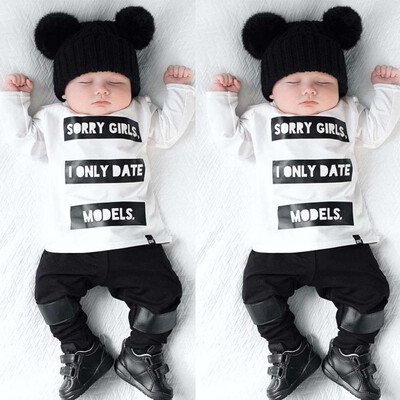 

2PCS Toddler Newborn Infant Baby Boy Letter T shirt Top Pants Outfit Clothes Set