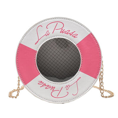 

Contrast Color Transparent Bag Women Shoulder Messenger Leather Round Bags