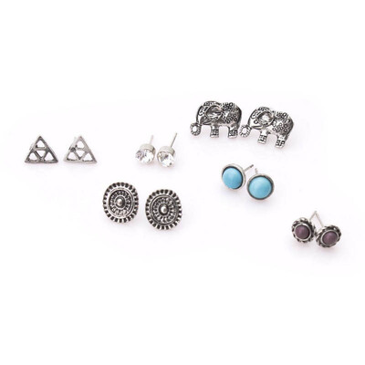 

New 6 pairset Women Square Crystal Heart Stud Earrings For Women Piercing Simulated Pearl Flower Earrings Set Gift Jewelry