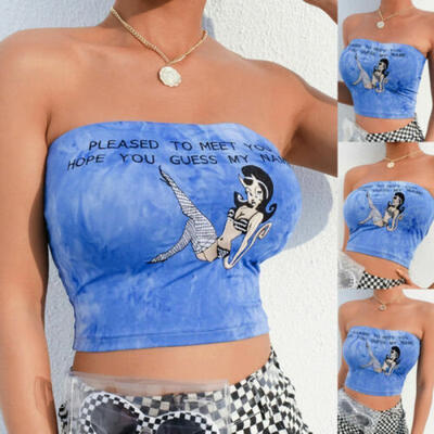 

Sexy Women Girl Blue Off Shoulder Crop Tops Casual Bra Slim Camis Tank Vest US