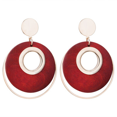 

Big Dangle Earring Large Round Earrings For Women Fashion Jewelry Exaggerated Circle Wood Earrings Black Red