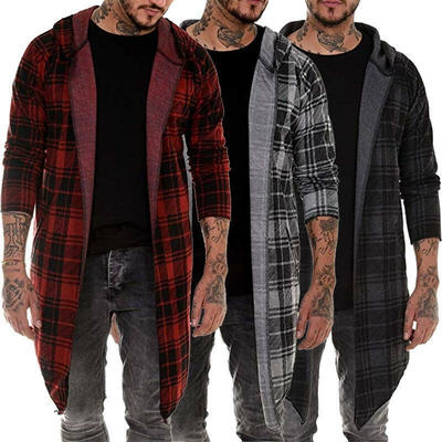 

Retro Men&39s Hooded Cardigan Windbreaker Plaid Open Front Coat Long Sleeve Casual Jacket Outerwear Autumn