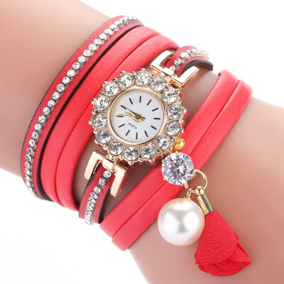 

Duoya brand point drill circle pu belt watch pearl fold fashion ladies bracelet watch