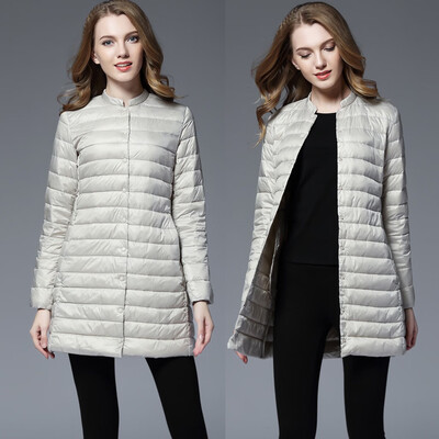 

Roseonmyhand Womens Casual O-neck Light Coat Solid Color Long Button Pocket Down Jackets