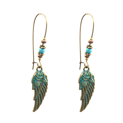 

Retro Faux Turquoise Beaded Wing Dangle Statement Earrings Women Party Jewelry
