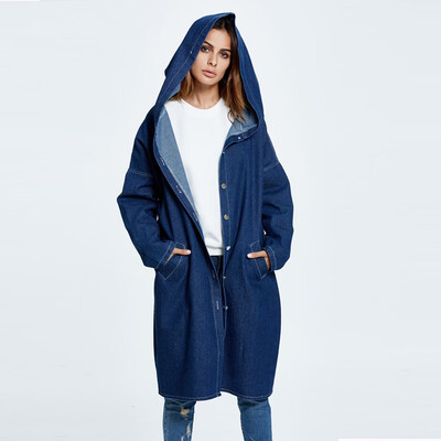 

〖Follure〗Women Casual Long Sleeve Denim Jacket Long Jean Coat Outwear Overcoat