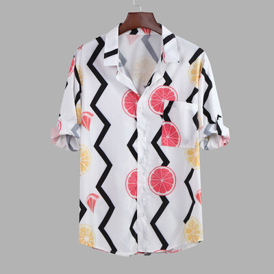 

Toponeto Mens Autumn Winter Casual Turn-down Collar Button Print Half Sleeve Top Blouse