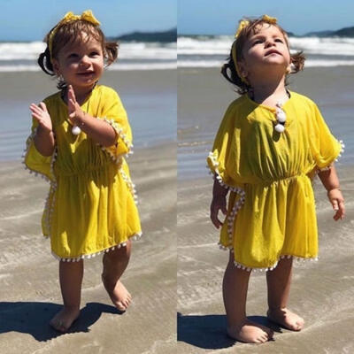 

Fashion Kids Baby Girls Dress Beach Sundress Flower Fringe Dresses Bikini Cover