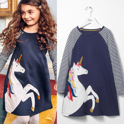 

Details about Kids Baby Girls Dress Unicorn Striped Dress Christmas Party Dress Casual Dresses