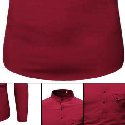 

Mens Casual Slim Shirt Stand Collar Pure Color Long Sleeve Buttons Blouse Tops
