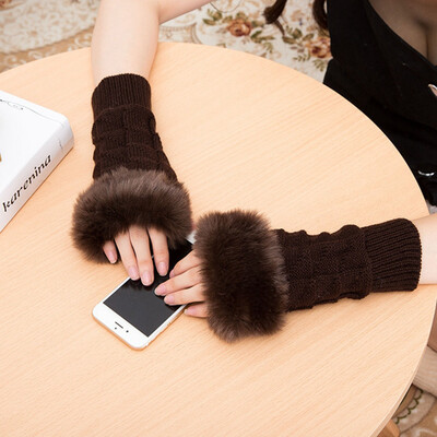 

Women Knitted Fingerless Wrist Hand Arm Winter Warmer Faux Fur Gloves Mittens Plush Handschoenen