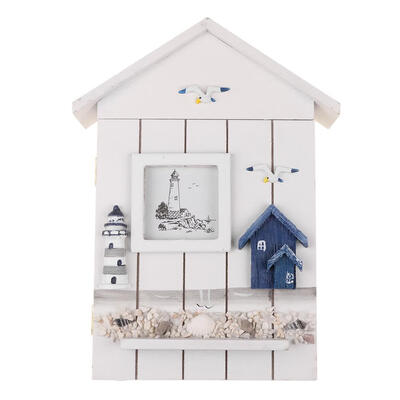 

Mediterranean Style House Shape Wooden Key Holder Wall Hanging Storage Box
