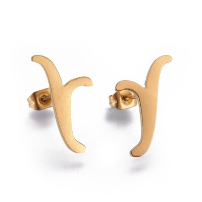 

304 Stainless Steel Stud Earrings Alphabet LetterY 18x11x1mm Pin 07mm