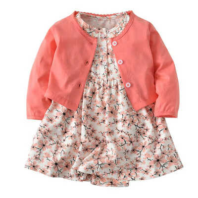 

Baby Sets Summer Girl Cotton Cardigan Shawl Short-Sleeved Print Dress 2 PCS Clothes 0-24M