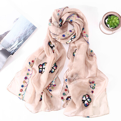 

Elegant simulation silk embroidered silk scarf embroidery scarf new summer air conditioning shawl female silk scarf wholesale