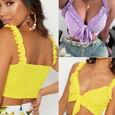 

UK Ladies Knitting Lace Vest Crop Top Knitted Bra Beachwear Bikini Tank Holiday