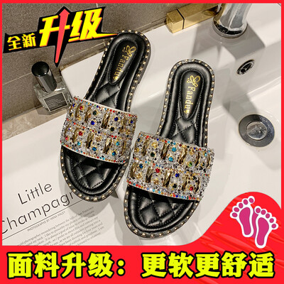 

Internet celebrity slippers women wear fashion 2019 new summer flat bottom half slippers 100 water drill sandals ins tide