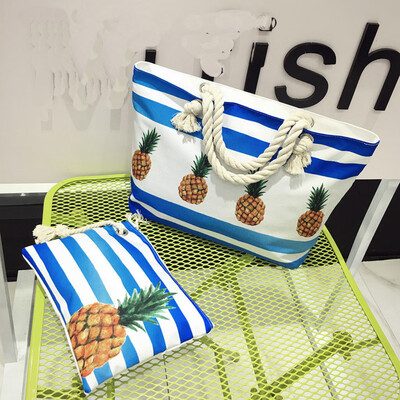 

Tailored Fashion Ladies Canvas Holiday Wind Beach Shoulder Bag Clutch Bag Two-Piece