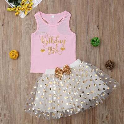 

2PCS Toddler Kids Baby Birthday Girl Vest Top Tutu Skirt Mini Dress Party Clothes Outfit
